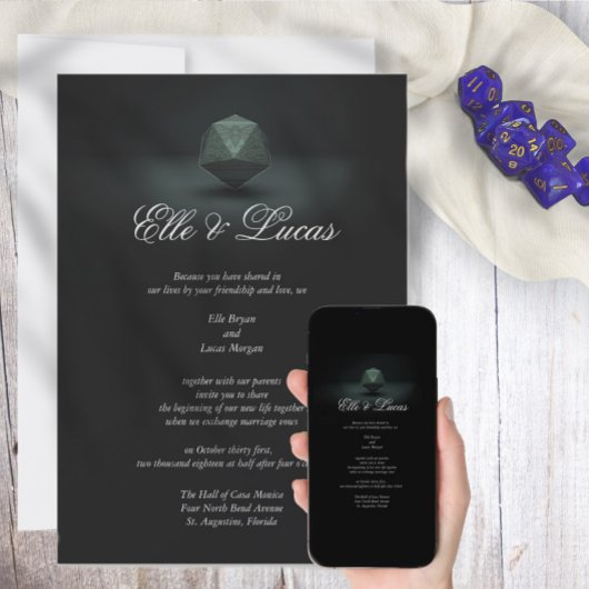 D20 Donkere Moth Wedding Invitation Kaart