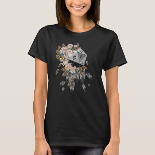D20 Feathers en Flowers T-shirt (Voorkant)