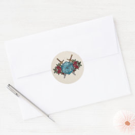 D20 Monogram RODE ROZEN RPG Getrouwd Ronde Sticker