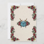 D20 Monogram Rode Rozen RPG Thema Trouwen Save The Date (Achterkant)