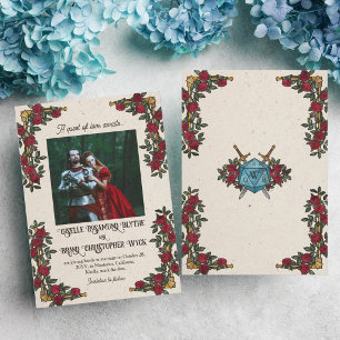 D20 Monogram Rode Rozen RPG Thema Trouwen Save The Date