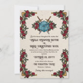 D20 Monogram Rood Rozen RPG Thema Trouwen Kaart (Voorkant)