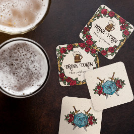 D20 Monogram Roos Krans RPG Trouw Drankkaart Informatiekaartje