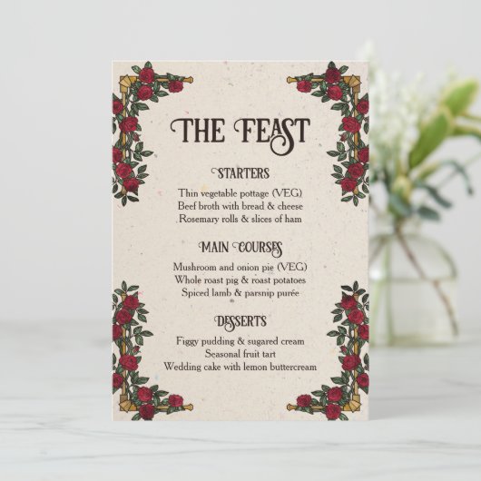 D20 Monogram Roses RPG Huwelijksfeest Menu (Staand voorkant)