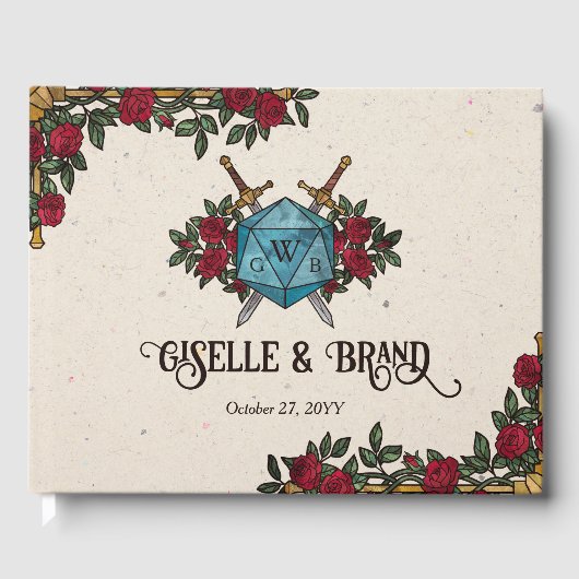 D20 Monogram Rozen RPG Bruiloft Gastenboek (Voorkant)