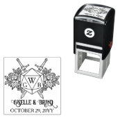 D20 Monogram Rozen RPG Themare Huwelijk Zelfinktende Stempel (In situ)