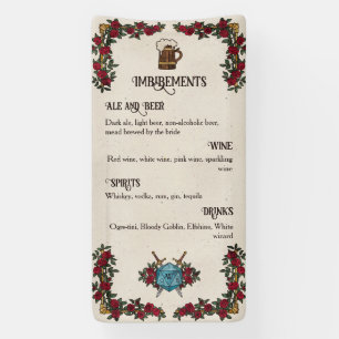 D20 Monogram Rozen RPG Trouw Bar Menu Spandoek