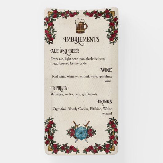 D20 Monogram Rozen RPG Trouw Bar Menu Spandoek (Verticaal)