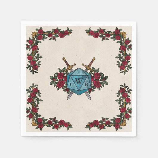 D20 Monogram Rozen RPG Trouw Servet (Voorkant)