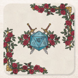 D20 Monogram Rozen RPG Trouwen Kartonnen Onderzetters