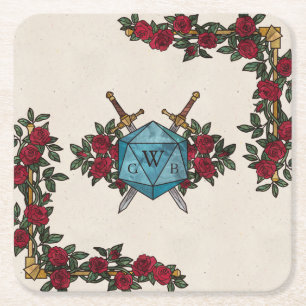 D20 Monogram Rozen RPG Trouwen Kartonnen Onderzetters