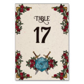 D20 Monogram Rozen RPG Trouwtafel Nummer Kaart (Voorkant)