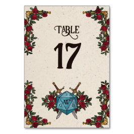 D20 Monogram Rozen RPG Trouwtafel Nummer Kaart