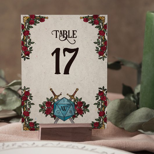D20 Monogram Rozen RPG Trouwtafel Nummer Kaart