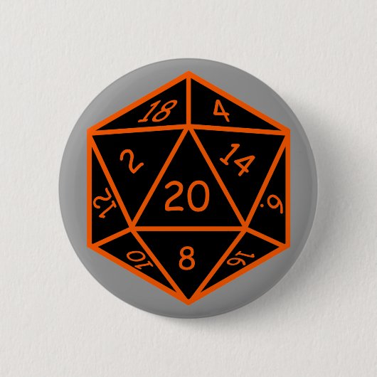D20 zwart en Oranje Ronde Button 5,7 Cm (Voorkant)