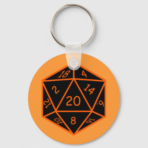 D20 zwart en Oranje Sleutelhanger