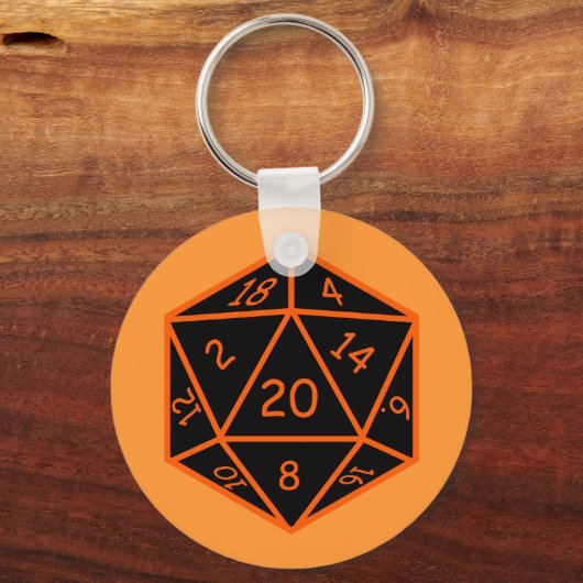 D20 zwart en Oranje Sleutelhanger (Voorkant)