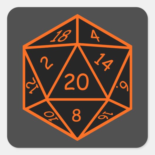 D20 zwart en Oranje Vierkante Sticker (Voorkant)