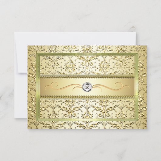 D2 Gold op Gold Damask Sla de datumkaart op Save The Date (Achterkant)