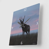 D3 Mule Deer Buck Sunrise Buck Vierkante Klok (Hoek)