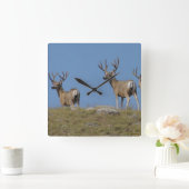 D9 Mule Deer Bucks in Velvet Sky Vierkante Klok (Huis)