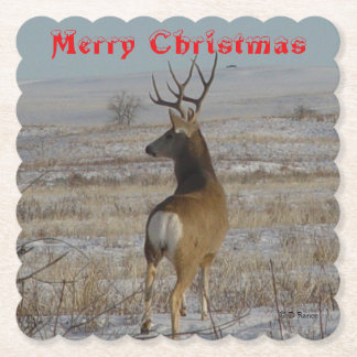 D 20 Mule Deer bok in Sneeuw Coaster Kartonnen Onderzetters