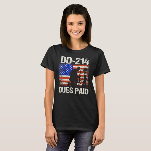 D-214 Dues betaald DD214 Soldaat Veteran T-shirt (Voorkant volledig)