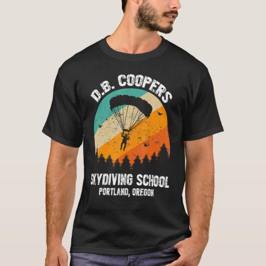 D B Cooper Skydiving School Portland Oregon Retro T-shirt (Voorkant)