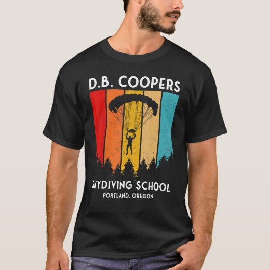 D B Cooper Skydiving School Portland Oregon Retro T-shirt (Voorkant)