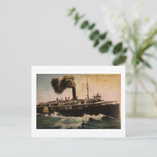 D&C Line Steamer City of Mackinac Briefkaart (Staand voorkant)