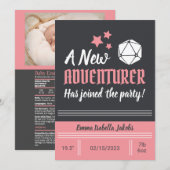 D&D Baby geboorteaankondiging roze meisje Aankondiging (Voorkant / Achterkant)