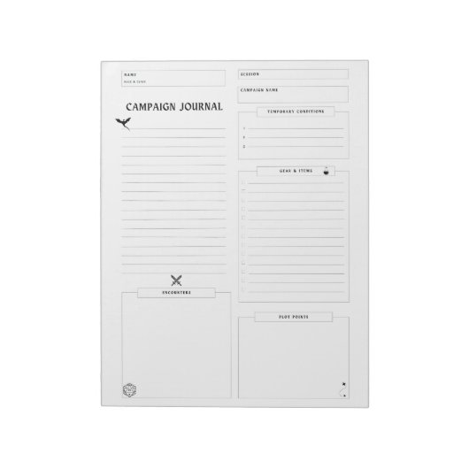 D&D-campagnejournaal (klaar voor gebruik) Notitieblok (Linkerzijde)