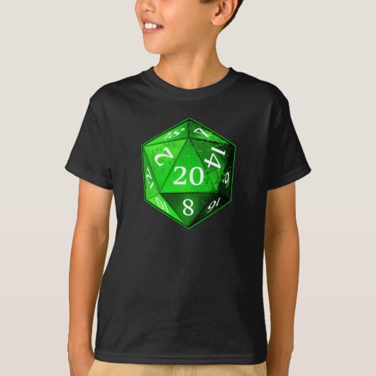 D&D d20 Groene en Witte EMERALD die T-shirt (Voorkant)