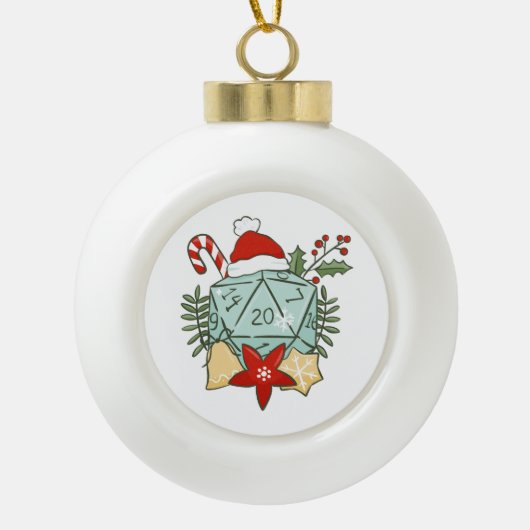 D&D Kerstmis D20 dobbelstenen Keramische Bal Ornament (Voorkant)