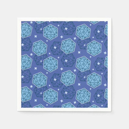 D&D Verjaardagsfeestje Blauw D20 Dice Papier Serve Servet (Voorkant)
