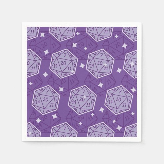 D&D Verjaardagsfeestje Paarse D20 Dice Papier Serv Servet (Voorkant)