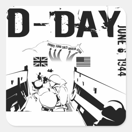 D-DAY 6 juni 1944 Vierkante Sticker (Voorkant)
