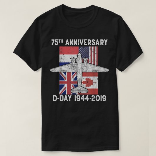 D-Day Normandy Landing 75th Jubileum C-47 Flag T-shirt (Design voorkant)