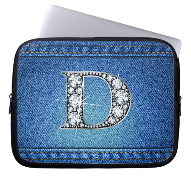 D "Diamond" Denim Stitching Electronics Bag Laptop Sleeve (Voorkant)