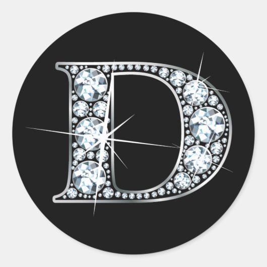 "D" Faux-"Diamond Bling" ticker Ronde Sticker (Voorkant)