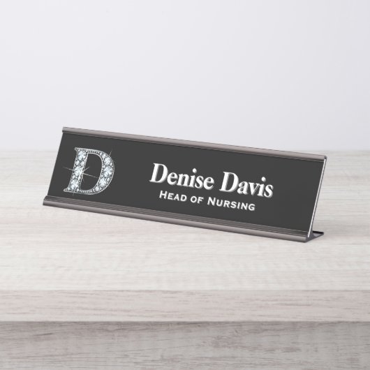 D Faux Diamond Desk Bureau Naambordje (Voorkant)