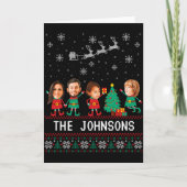 D Funny Face Photo Christmas Elf Family  Kaart (Voorkant)