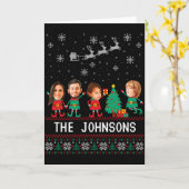 D Funny Face Photo Christmas Elf Family  Kaart (Gele Bloem)