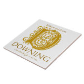 D Gold Monogram op White - Names Wedding Date Tege Tegeltje (Zijkant)