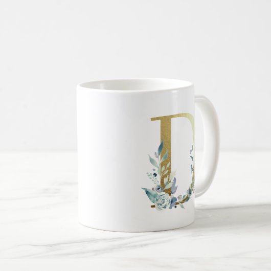 D goudinitiaal met blauwe foliën koffiemok (Voorkant rechts)