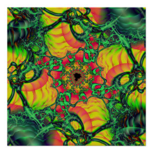 D   Groene en gele fractale kunst Perfect Poster