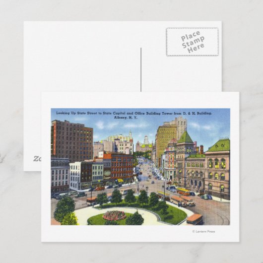 D & H Bldg Uitzicht van State Street naar Capitol Briefkaart (Voorkant / Achterkant)