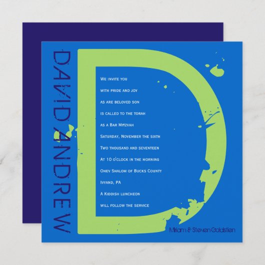 D Initiaal Collectie Bar bat Mitzvah Uitnodiging (Voorkant / Achterkant)