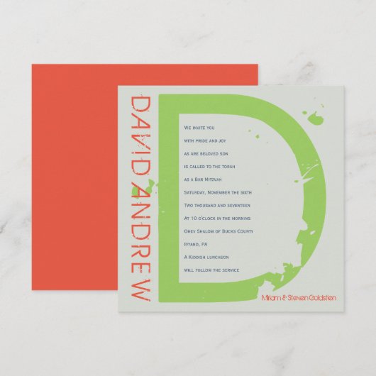 D Initiaal Collectie Bar bat Mitzvah Uitnodiging (Voorkant / Achterkant)