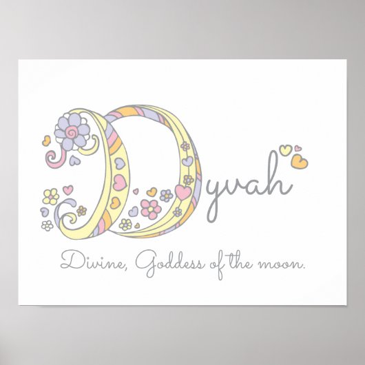 D initiaal Dyvah meisjes naam poster (Voorkant)